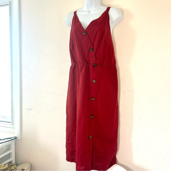 MAURICE’S Linen Cotton Button Front Midi Dress Brick Size L Smocked Back NWOT - Picture 3 of 13